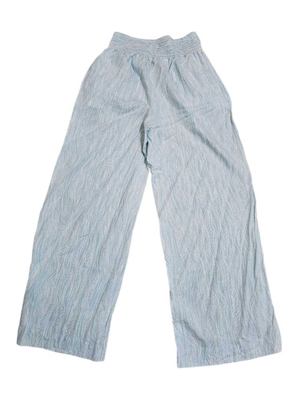 Joie Women L Light Blue White Abstract Print Smocked Waist Wide Leg Pants Lounge - Picture 3 of 7